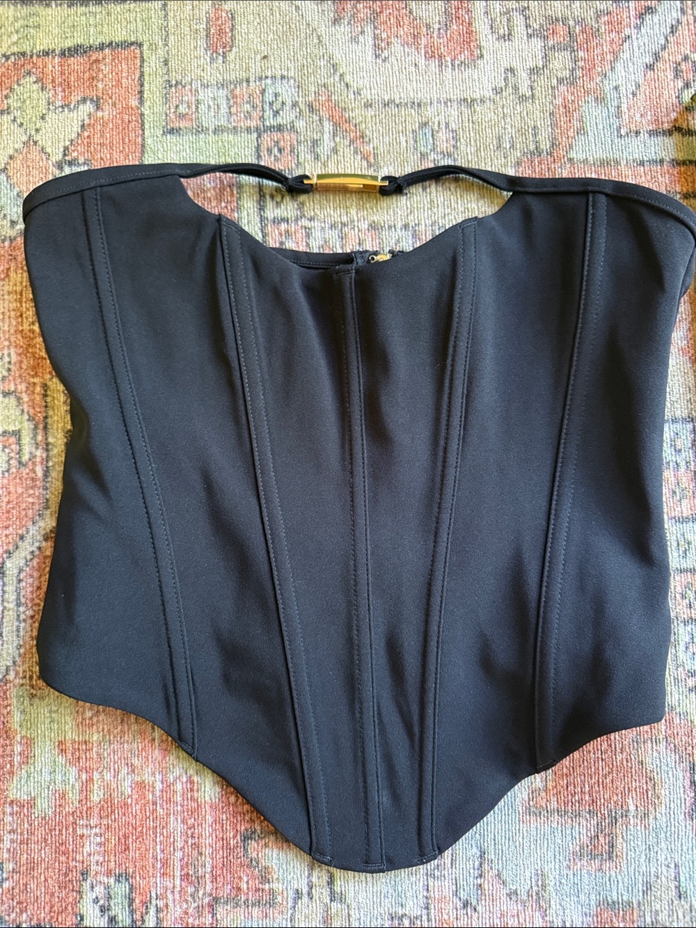 White Fox Boutique Black Strapless Corset Top with Gold Hardware